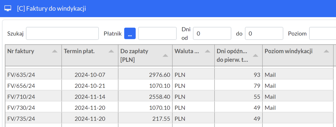 faktury do windykacji