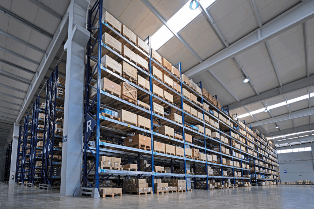 Widok magazynu wysokiego składowania – śledzenie produktów w systemie KLL-ERP