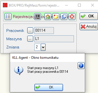 Rejestracja pracy pracownika produkcji