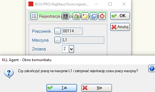 Zakończenie rejestracji czasu pracy na maszynie - formularz