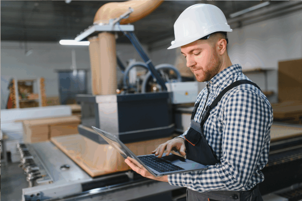 Pracownik rejestrujący czas pracy na produkcji w systemie KLL-ERP