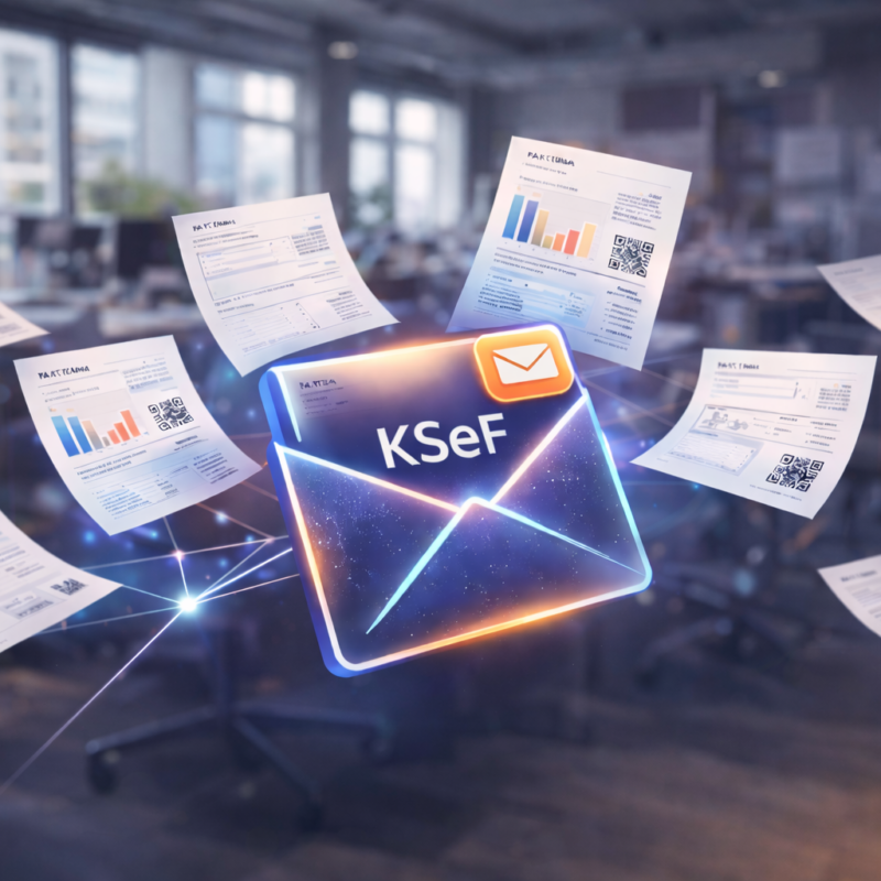 Grafika symbolizująca zbiorczą wysyłkę faktur do KSeF